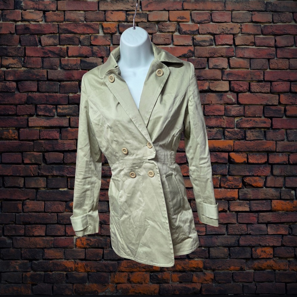 Urban Behavior Beige Trench Coat XS Women Vintage Cotton Stretch Jacket‎ Pockets